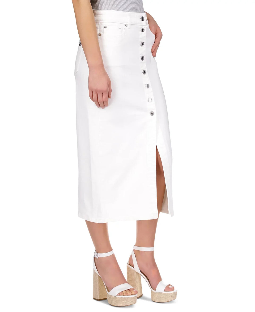 MICHAEL Michael Kors Denim Button Up Midi Skirt MSRP $145
