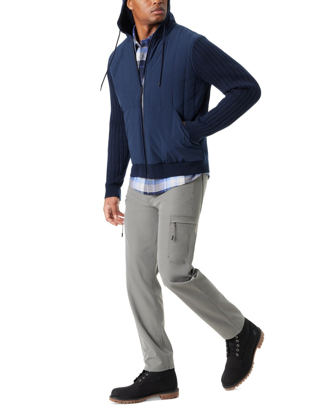 BASS OUTDOOR Mixed Media Zip-Front Hooded Sweater Jacket MSRP $119