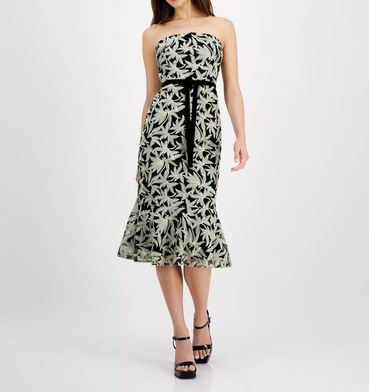 Sam Edelman Women's Embroidered Strapless Belted Dress MSRP $168