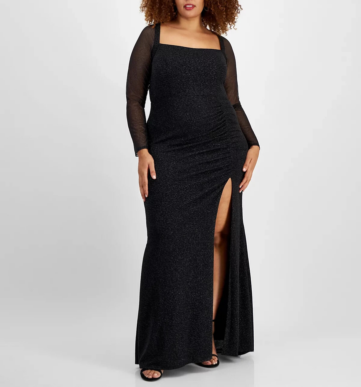 City Studios Trendy Plus Size Glittered Ruched Gown MSRP $109