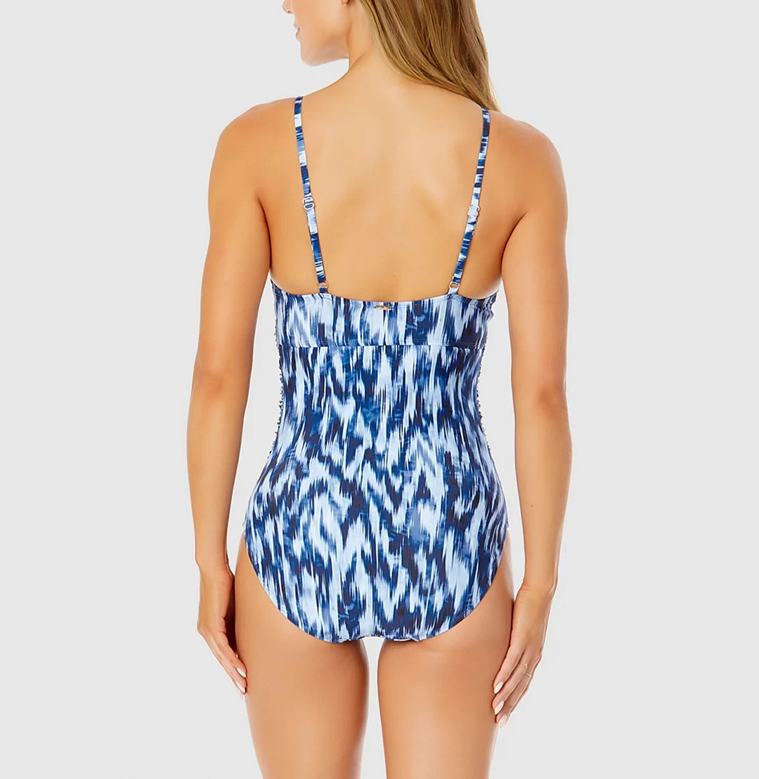 Anne Cole Printed Draped Underwire One-Piece Swimsuit MSRP $108