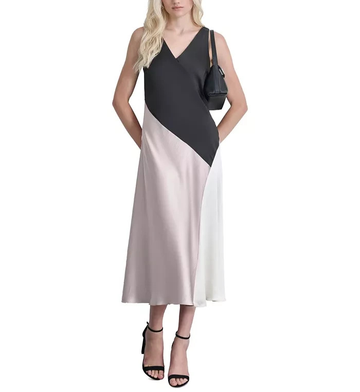 DKNY Satin Colorblocked Slip Dress MSRP $139
