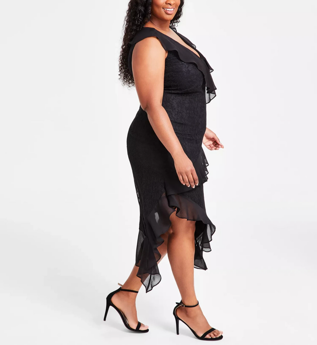 Tommy Hilfiger Plus Size Lace Ruffle-Trim Midi Dress MSRP $149