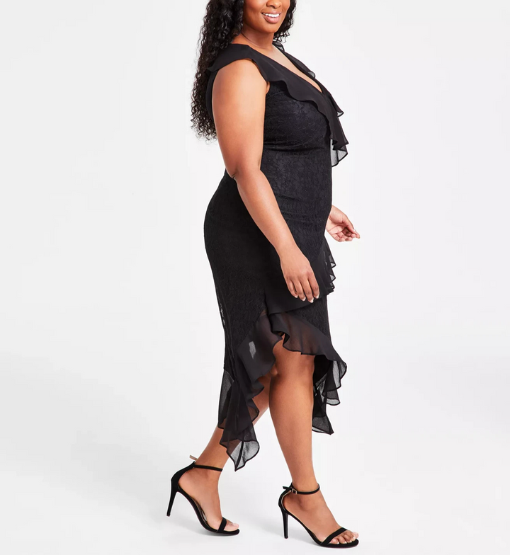 Tommy Hilfiger Plus Size Lace Ruffle-Trim Midi Dress MSRP $149