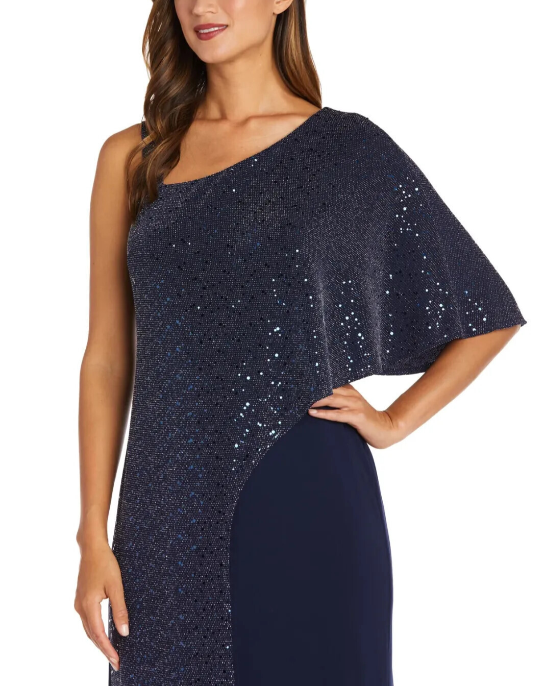 R & M Richards One-Shoulder Metallic Jumpsuit MSRP $99