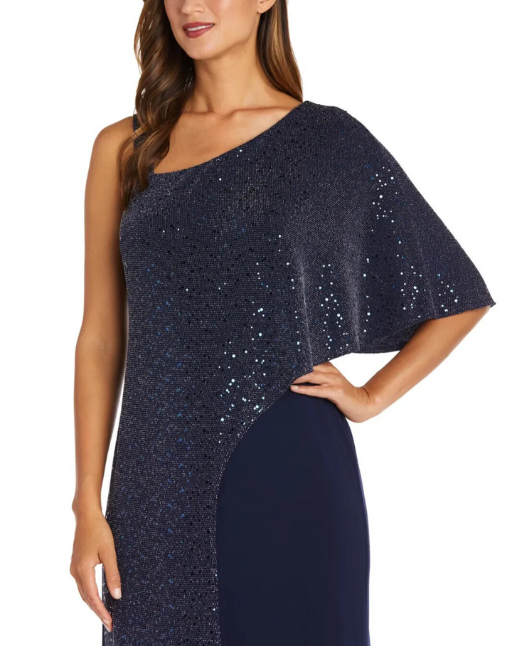 R & M Richards One-Shoulder Metallic Jumpsuit MSRP $99