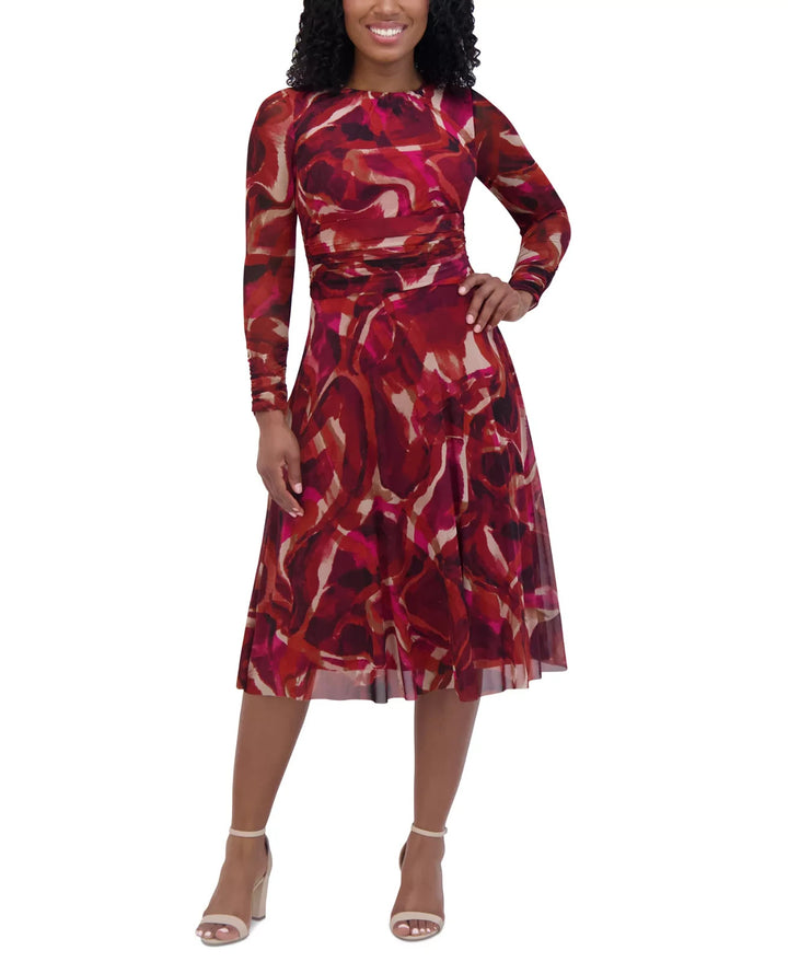 Jessica Howard Printed Ruched-Waist Midi Dress MSRP $ 119