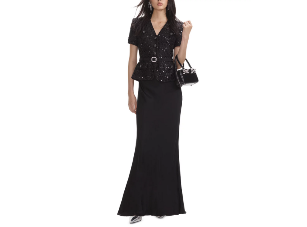 Self-Portrait Sequined Boucle Bodice Gown MSRP $772