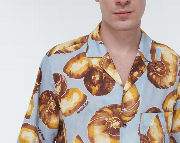 Nanushka Bodil Cotton Nautilus Print Loose Fit Button Down Camp Shirt MSRP $474