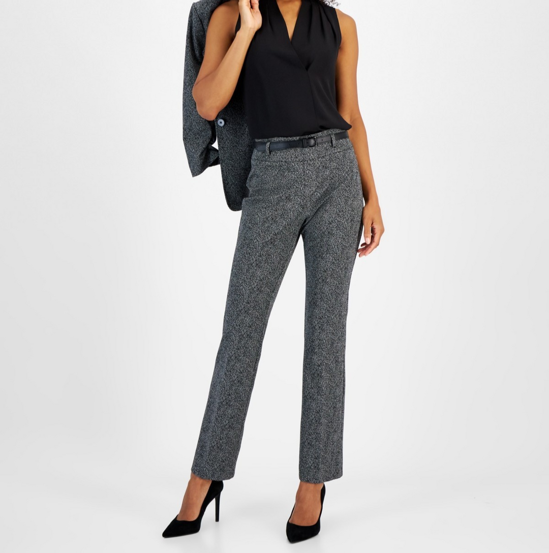 Kasper Herringbone High-Rise Belted Bootcut Pants  MSRP $89