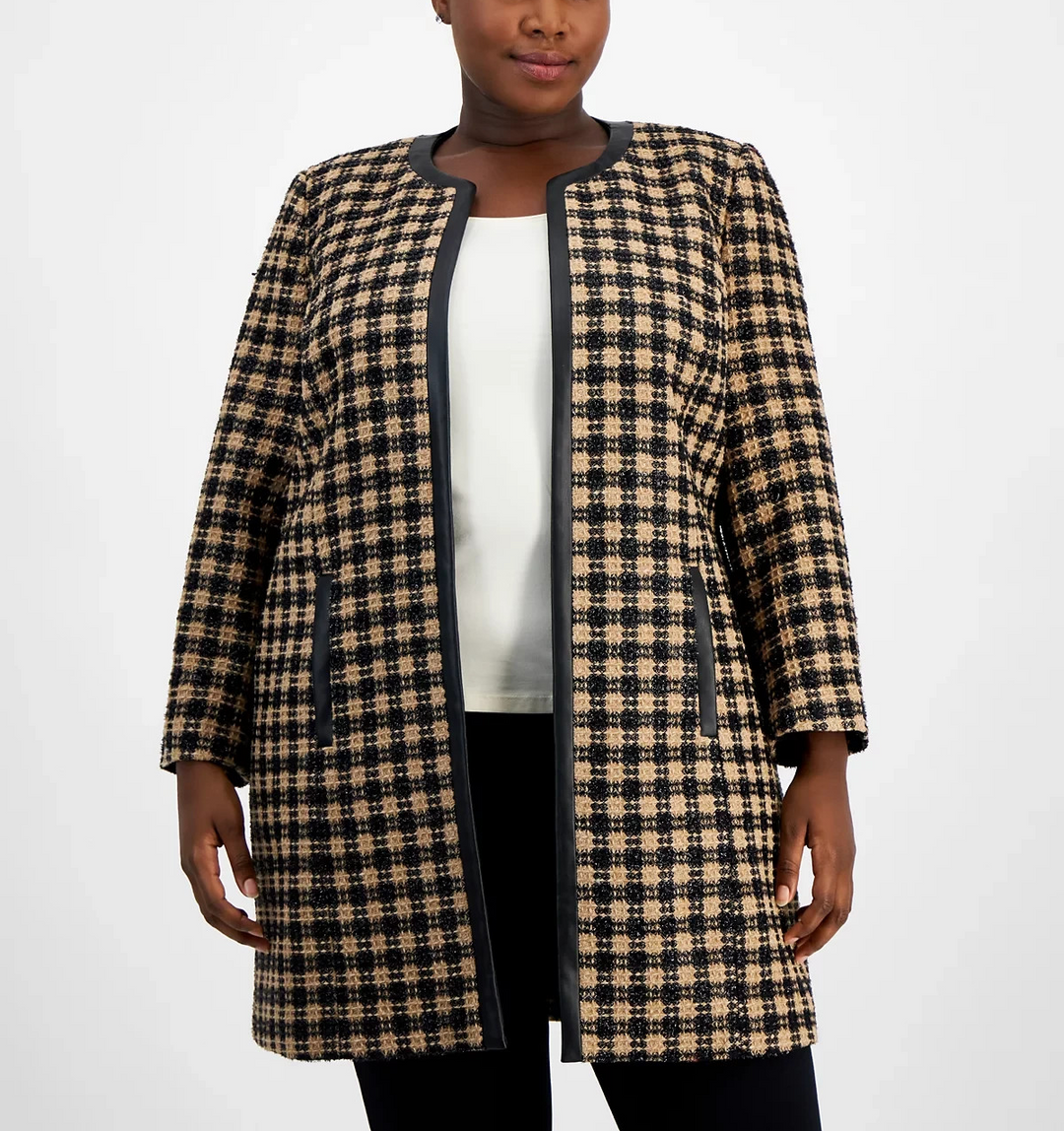 Kasper Plus Size Checkered Open-Front Topper Jacket MSRP $169