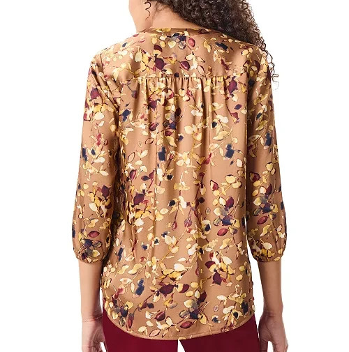 Jones New York Floral-Print 3/4-Sleeves V-Neck Blouse MSRP $79