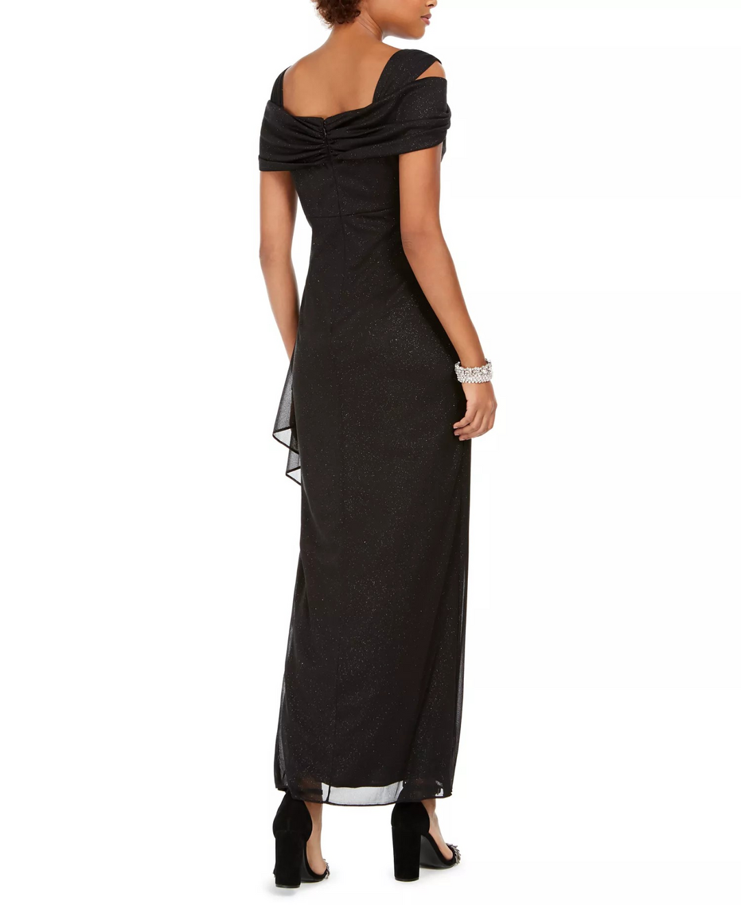 Alex Evenings Cold-Shoulder Draped Metallic Petite Gown MSRP $159