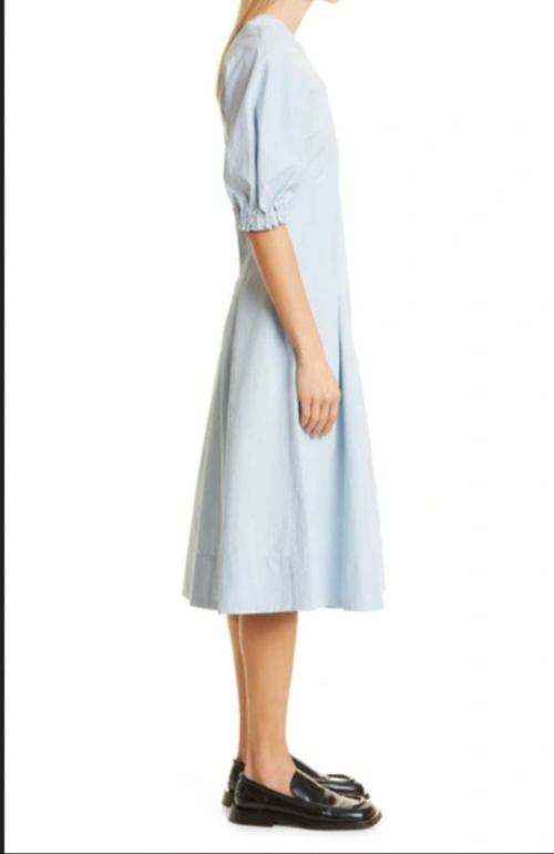 Proenza Schouler White Label Puff Sleeve Half Zip Cotton & Linen Dress