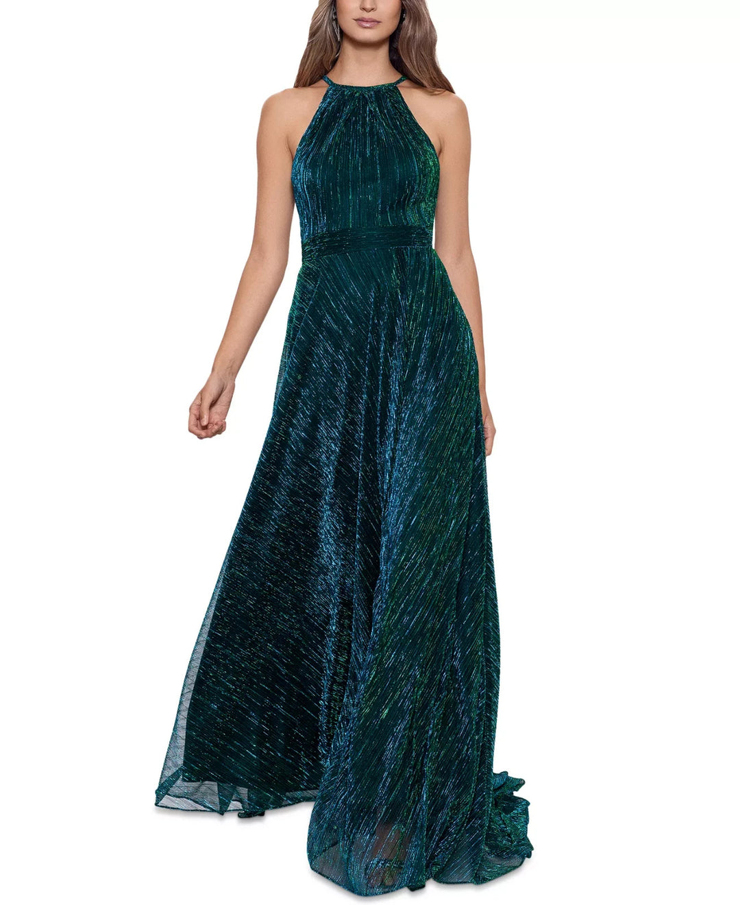 Betsy & Adam Metallic Halter Gown MSRP $289