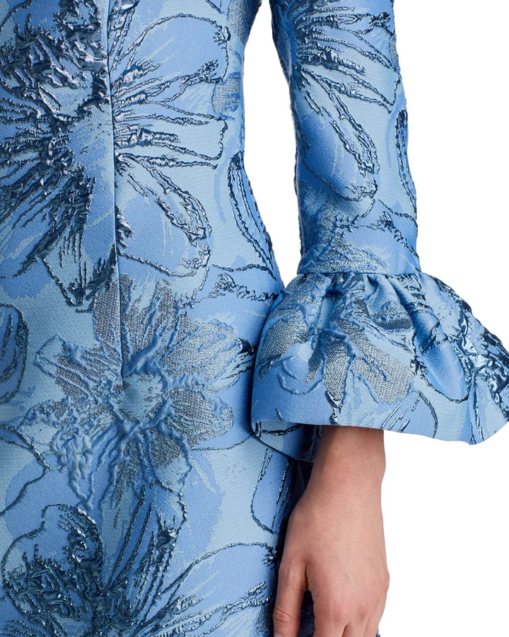 Teri Jon by Rickie Freeman Jacquard Metallic Floral Dress MSRP $670