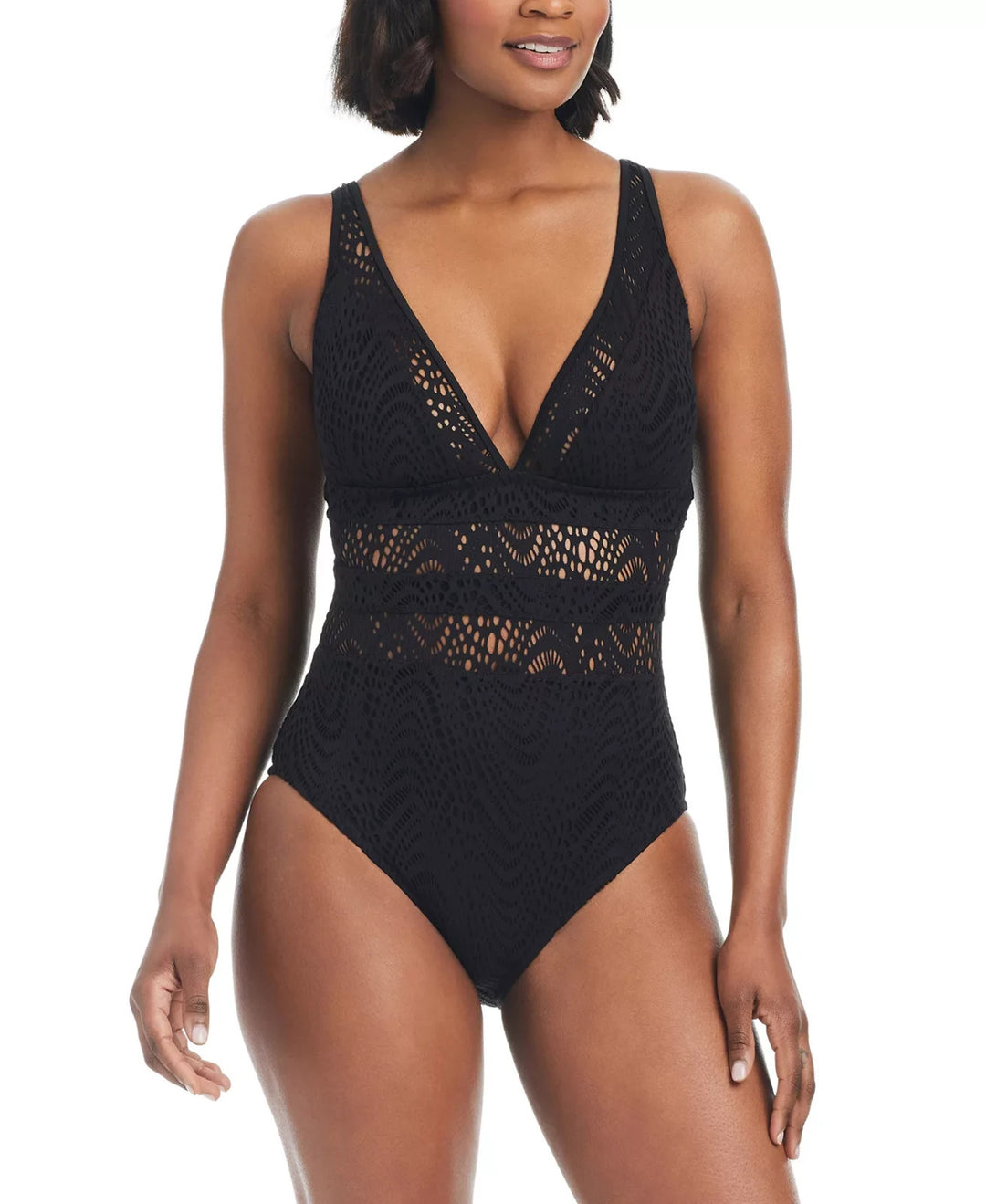 Bar III Women's Crochet Plunge-Neck One-Piece Swimsuit MSRP $94