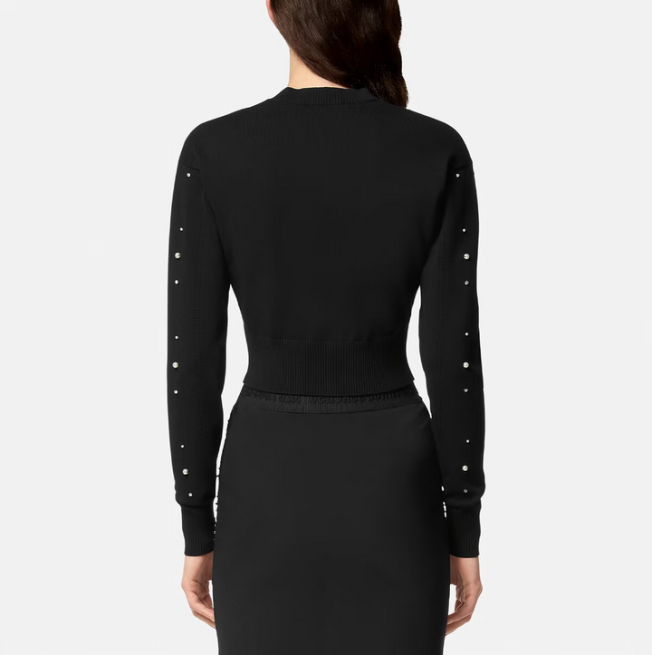 Versace Jeans Couture Embellished Logo Crop Sweater MSRP $475