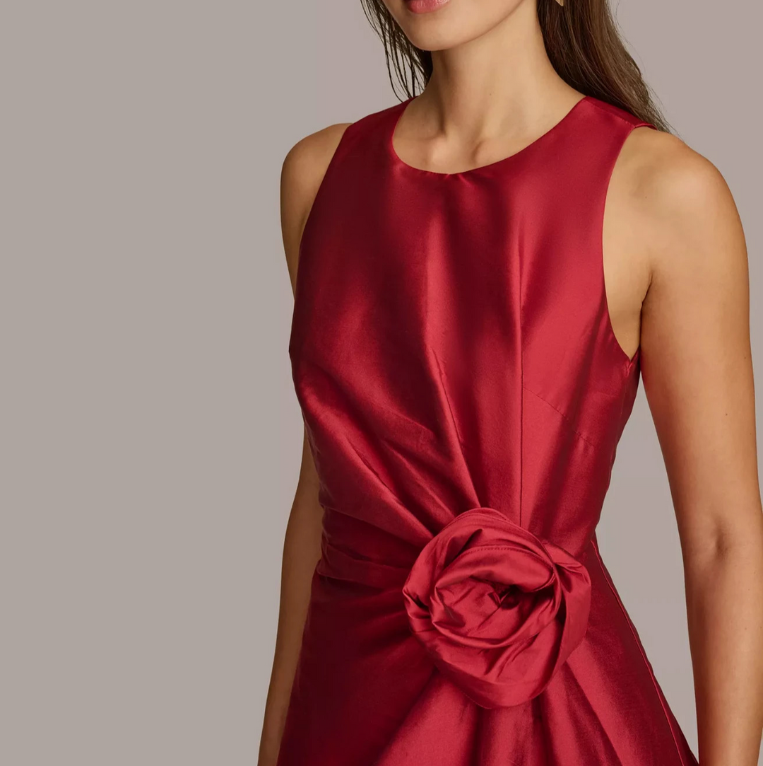 Donna Karan New York Satin Rosette Midi Dress MSRP $299