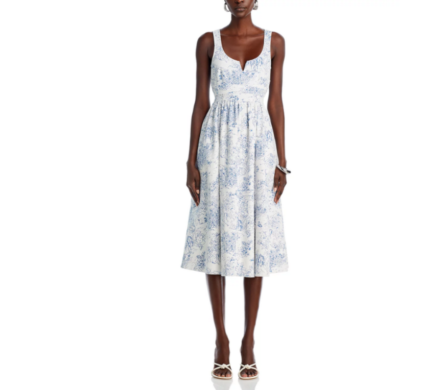 Cinq à Sept Garden Toile Notch Neck Midi Dress MSRP $495