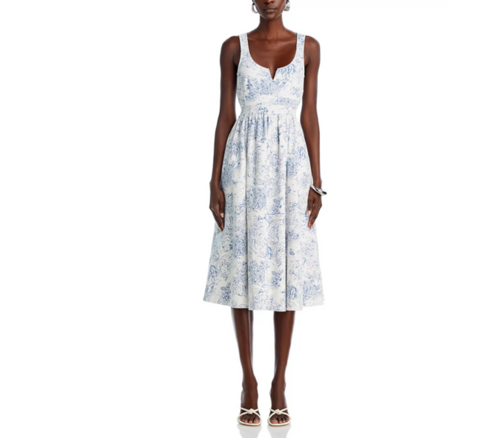 Cinq à Sept Garden Toile Notch Neck Midi Dress MSRP $495