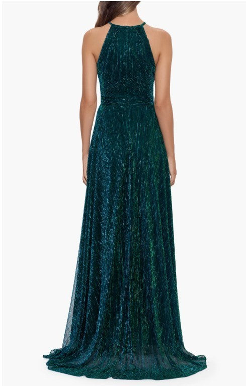 Betsy & Adam Metallic Halter Gown MSRP $289