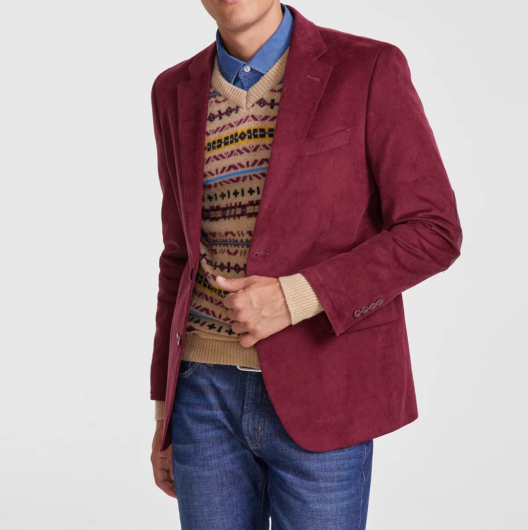 Nautica Men's Modern-Fit Solid Stretch Corduroy Elbow Patch Sport Coat MSRP $295