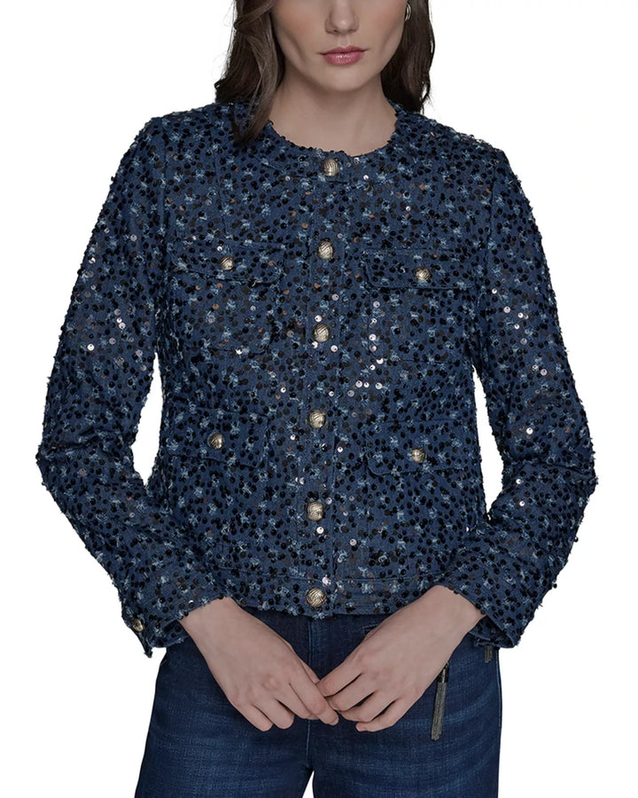 Karl Lagerfeld Paris Collarless Sequin Jacket MSRP $229