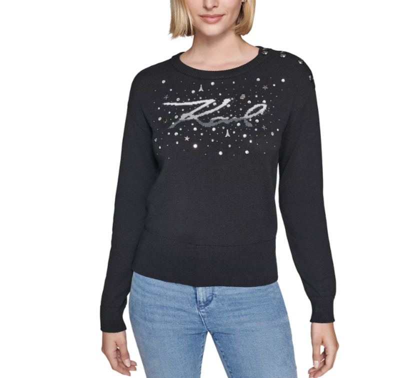 KARL LAGERFELD PARIS Embellished Sweater MSRP $109