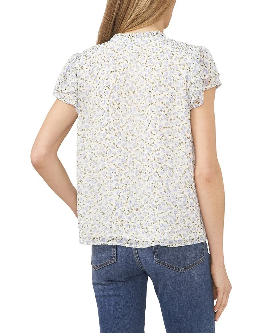 CeCe Flutter Sleeve Bella Ditsy Yoryu Blouse MSRP $79