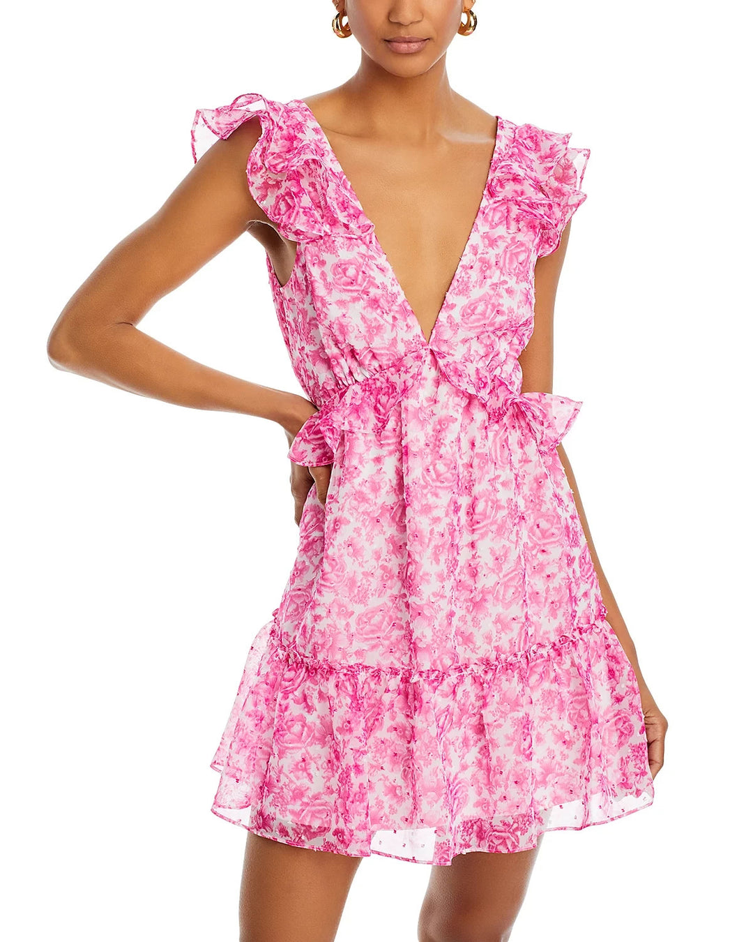 AQUA Floral Ruffle Trim Mini Dress MSRP $88