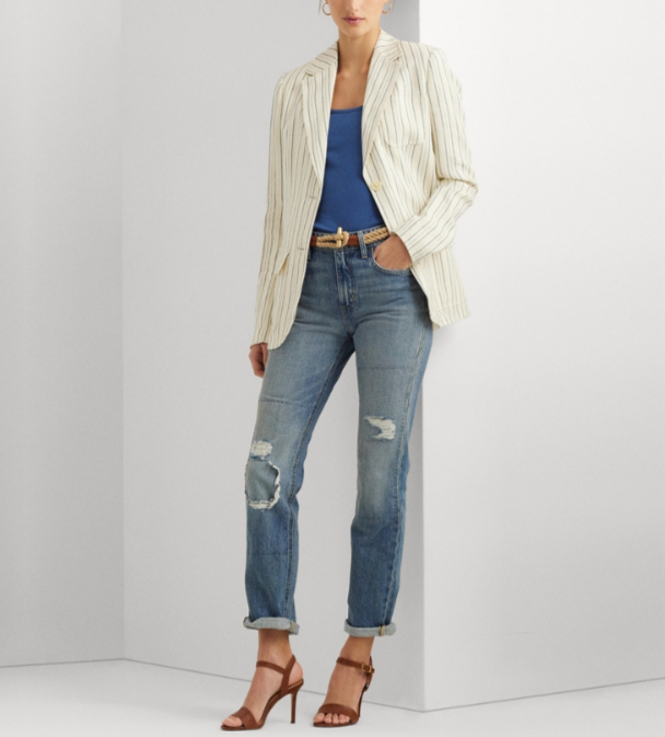 Lauren Ralph Lauren High-Rise Ripped Straight Ankle Jeans MSRP $165