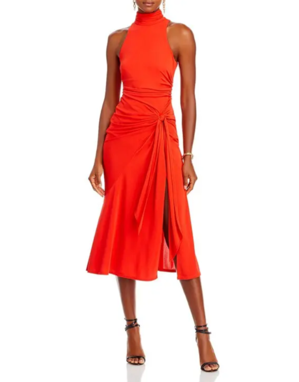 Cinq à Sept Rori Tie Waist High Neck Midi Dress MSRP $395