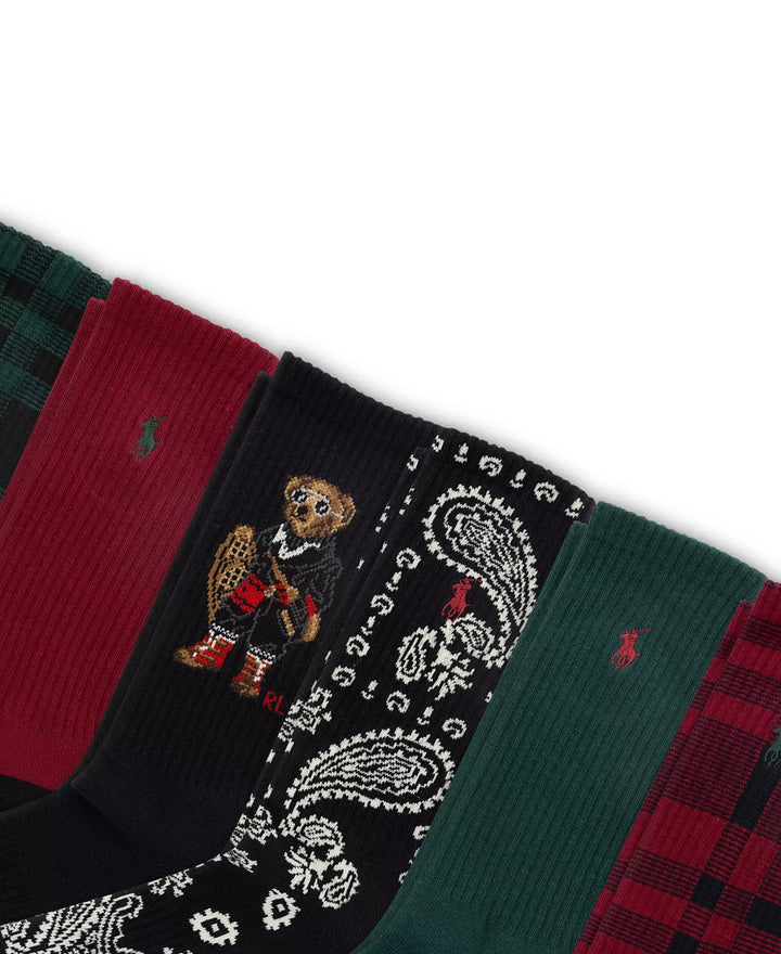 Polo Ralph Lauren Men's 6-Pack Holiday Bear Crew Socks MSRP $40