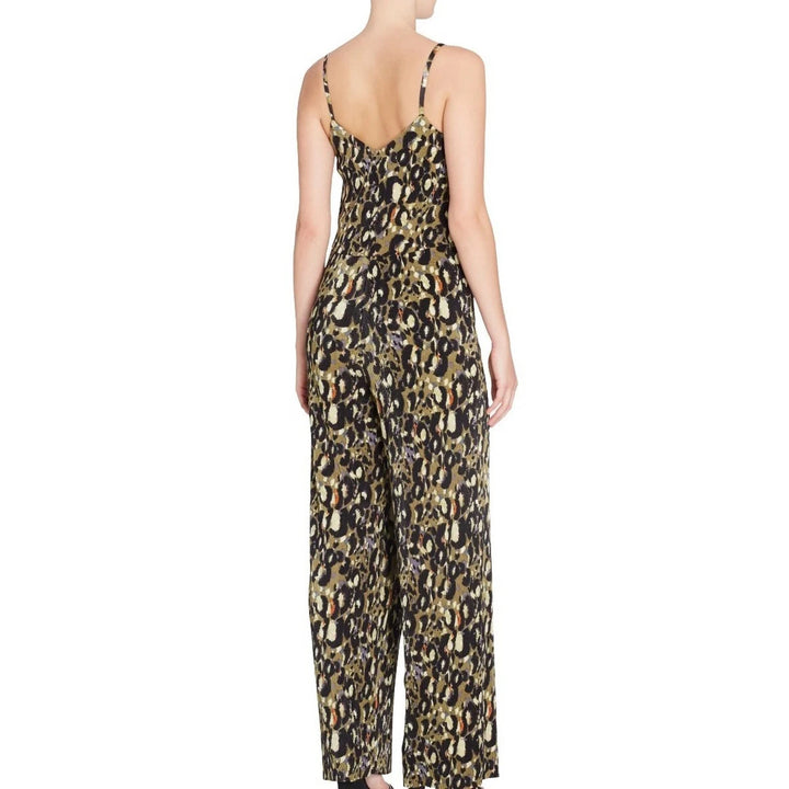 CATHERINE MALANDRINO Women's Animal Print Pleated Jumpsuit MSRP $128