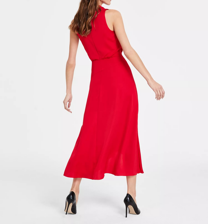 KARL LAGERFELD PARIS Women's Satin Embellished Mock Neck Dress MSRP $158