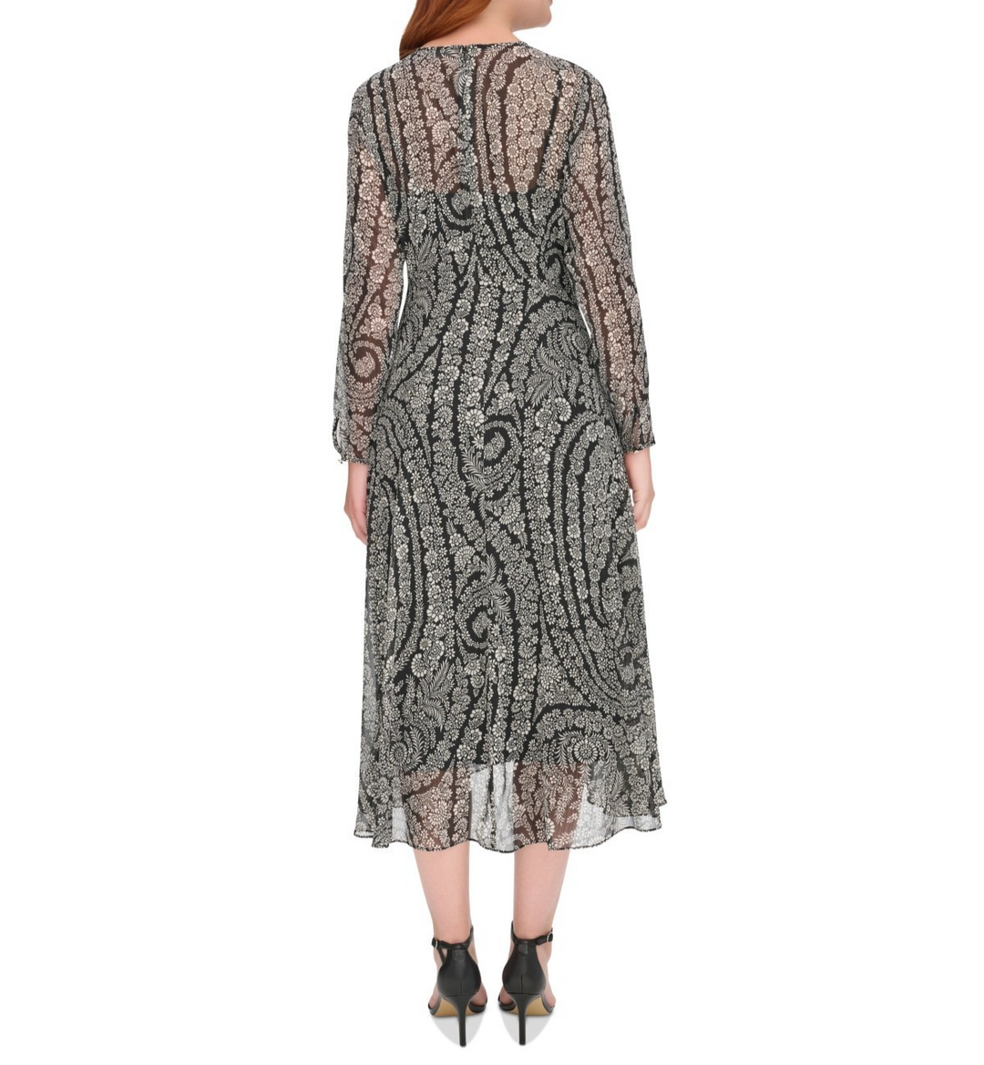 Tommy Hilfiger Women's Printed Long-Sleeve Fit & Flare Dress MSRP $139