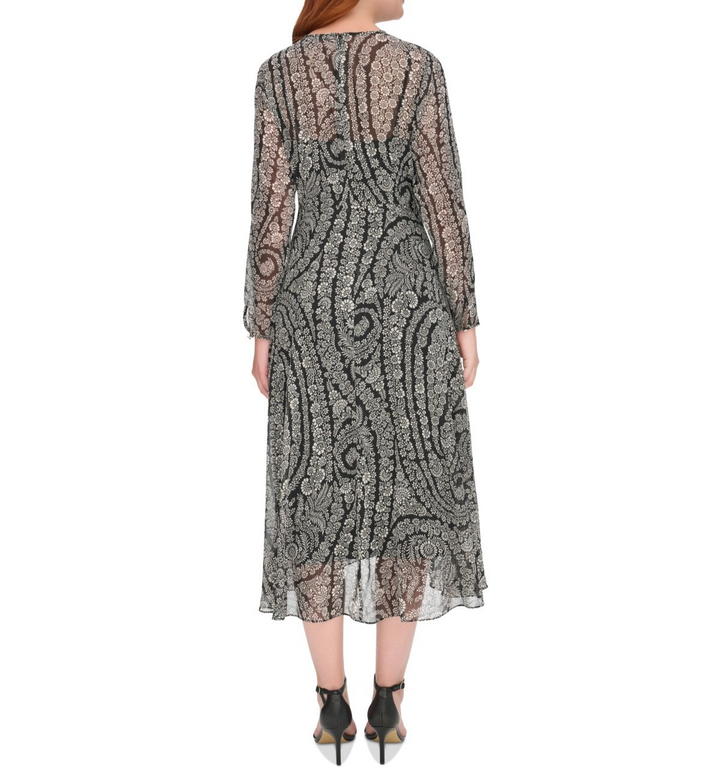 Tommy Hilfiger Women's Printed Long-Sleeve Fit & Flare Dress MSRP $139