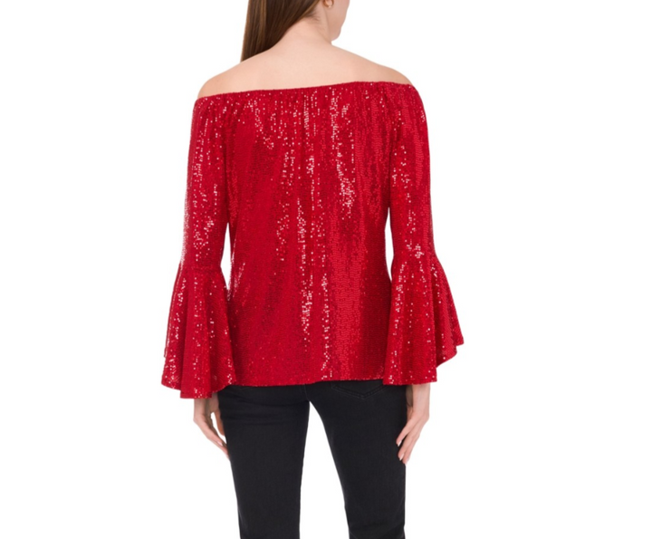 Sam & Jess Metallic Off-the-Shoulder Bell-Sleeve Top MSRP $59