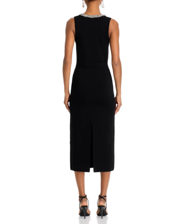 SIMKHAI Khari Rhinestone Trim Midi Dress MSRP $595