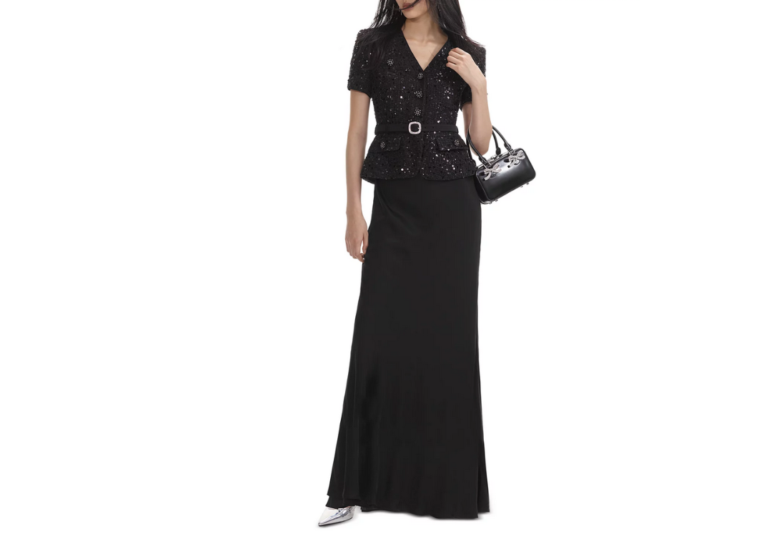 Self-Portrait Sequined Boucle Bodice Gown MSRP $772
