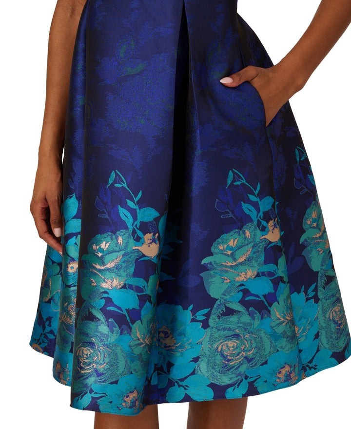 Adrianna Papell Women's Boat-Neck Fit & Flare Jacquard Dress MSRP $189