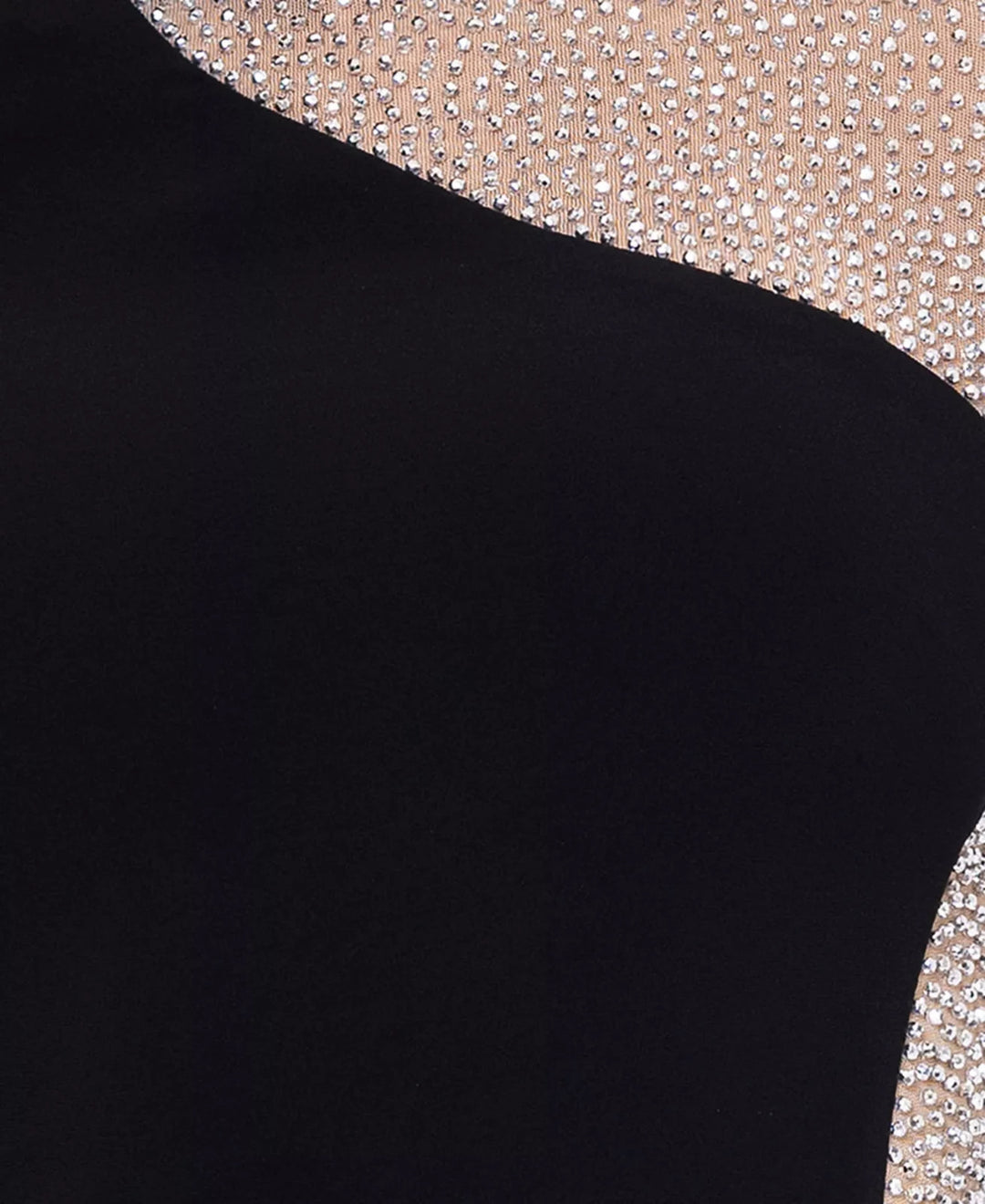 XSCAPE Asymmetrical Rhinestone-Mesh-Sleeve Gown MSRP $289