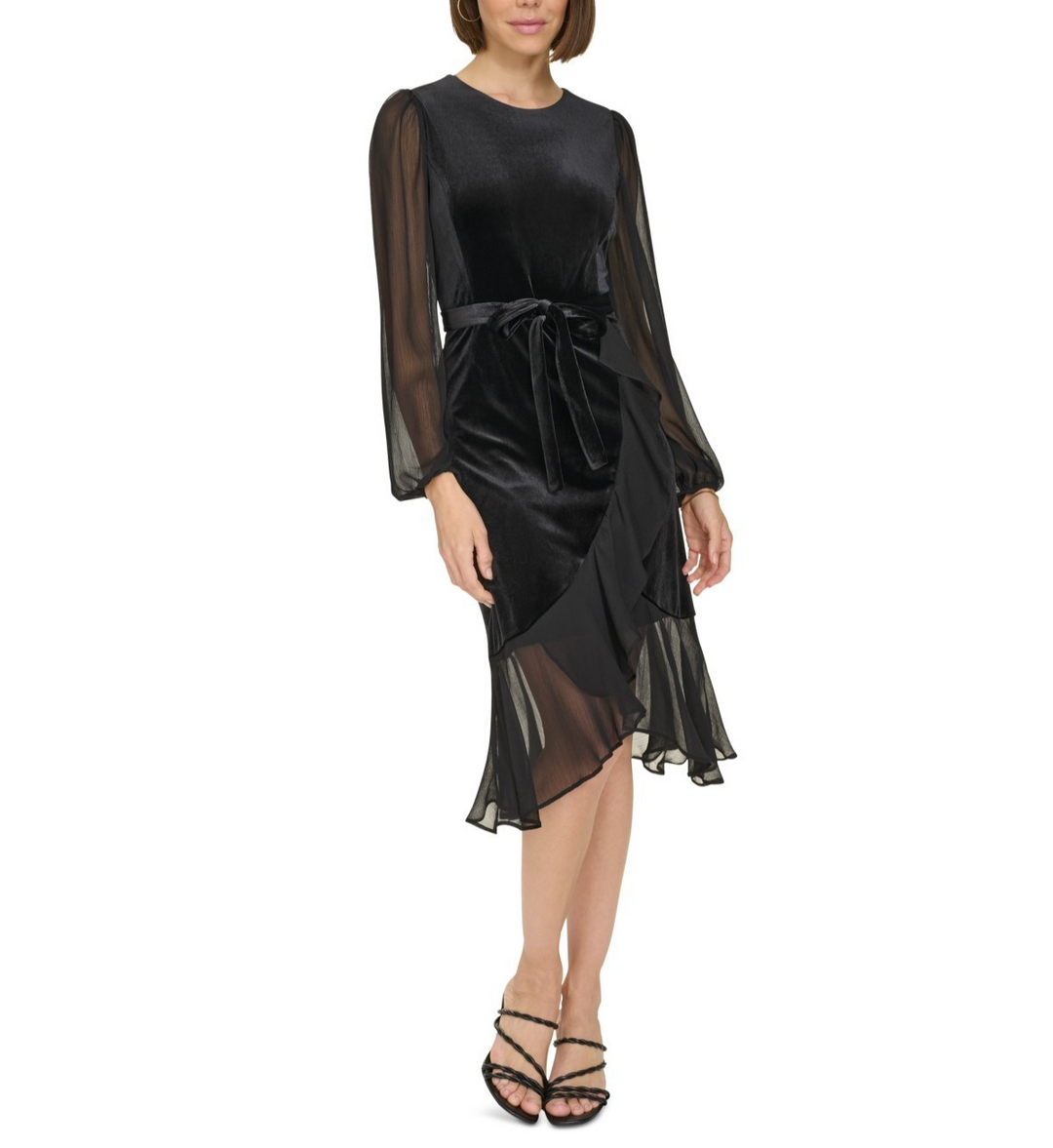 Tommy Hilfiger Women's Mixed-Media Ruffled High-Low Dress - Black