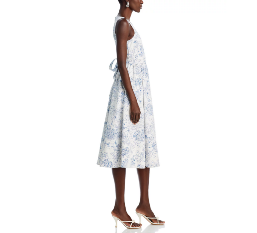 Cinq à Sept Garden Toile Notch Neck Midi Dress MSRP $495