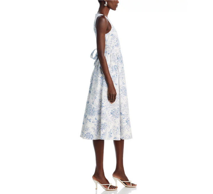 Cinq à Sept Garden Toile Notch Neck Midi Dress MSRP $495