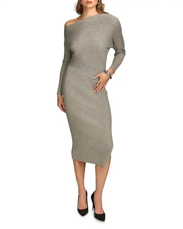 Donna Karan One Shoulder Sweater Dress MSRP $169