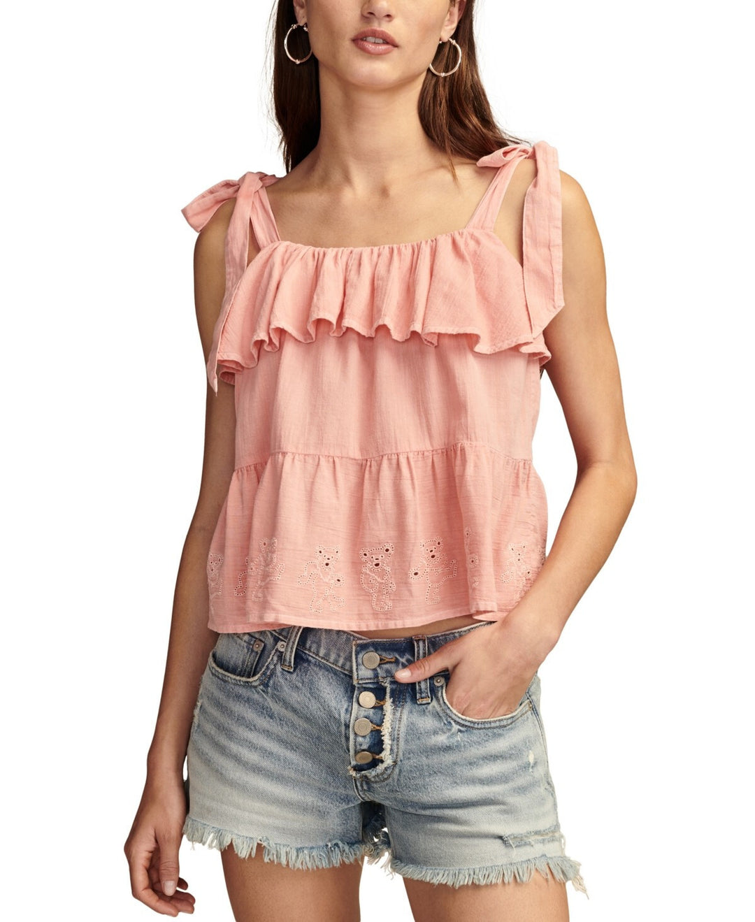 Lucky Brand Cotton Eyelet Dancing Bears Tank Top MSRP $79