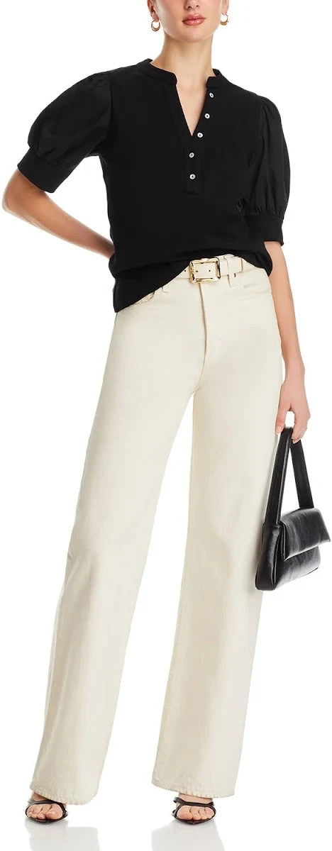 Single Thread Puff Sleeve Henley Top MSRP $68