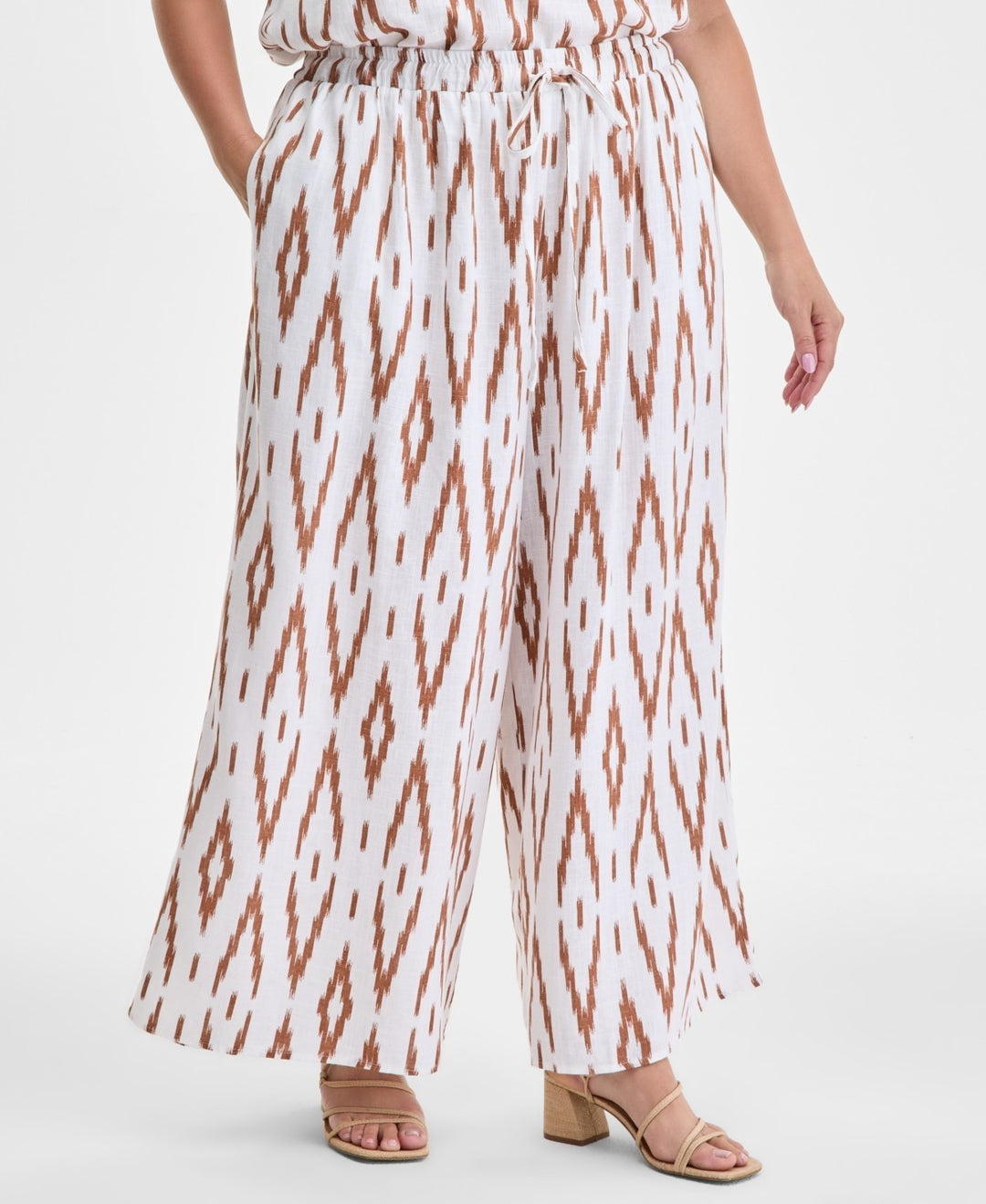 Vince Camuto Plus Size Printed Gathered Wide-Leg Pants MSRP 109